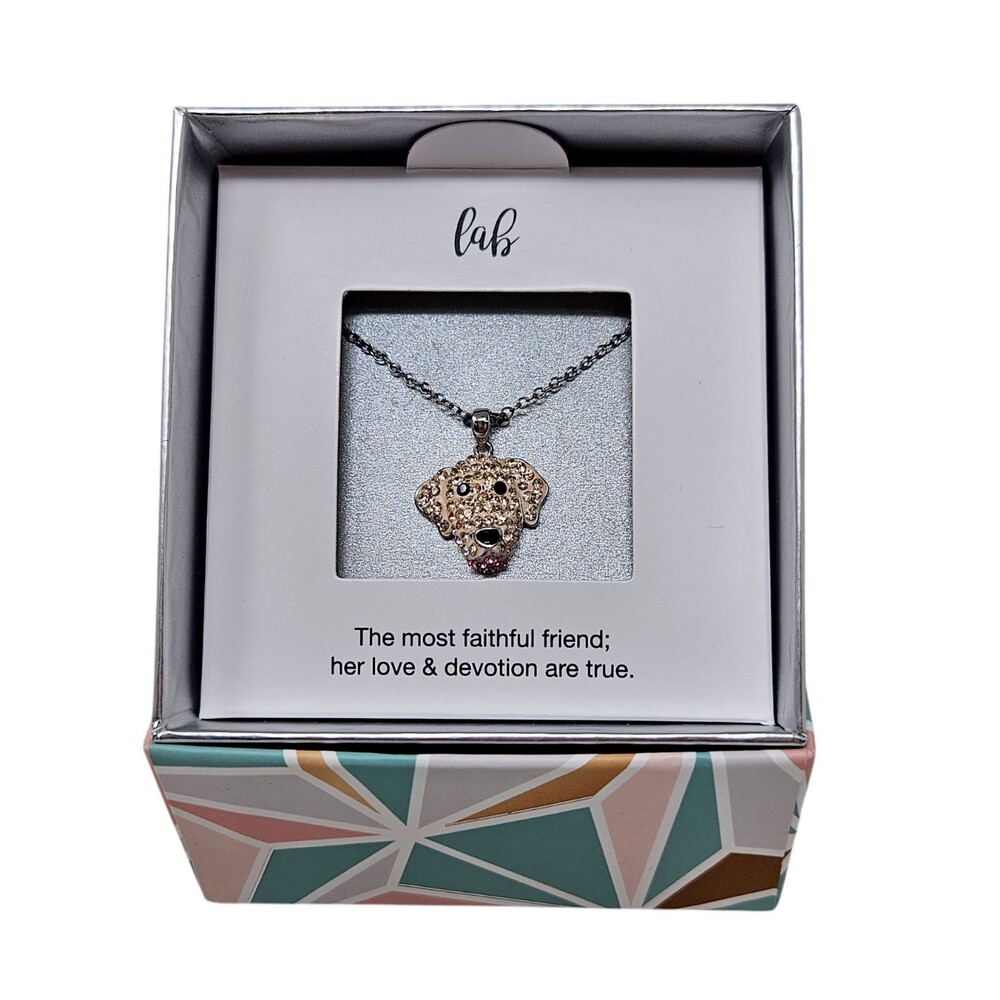Crystal Collective Silver-Plated Crystal Yellow Lab Dog Pendant Necklace 18 Inch
